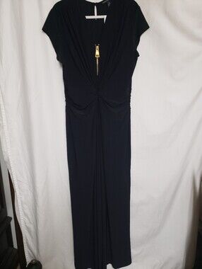 Elegant Black Twist-Front Jumpsuit with Gold Zip